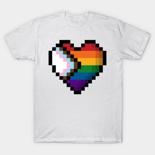 Large Pixel Heart Design in Progressive Rainbow Pride Flag Colors T-Shirt